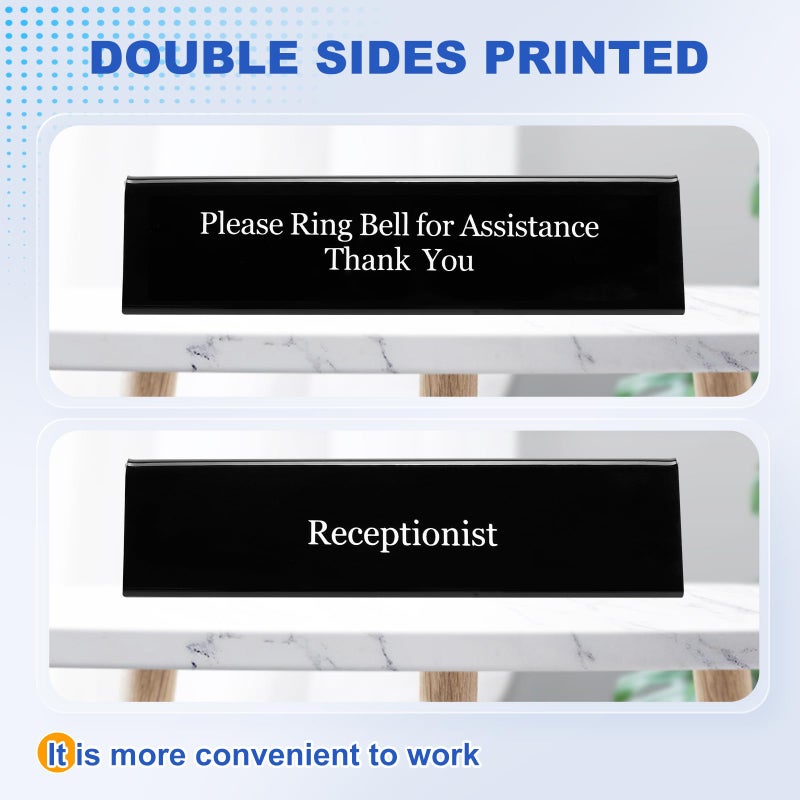 UCEC NO Receptionist Desk Sign, Office Sign Please Ring Bell for Assistance Thank You, Double Sides Printed Office for Lobby or Front Desk Service, 7.8" x 2" - Image 3